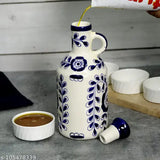 Ink Blue & White Ceramic Oil Dispenser (2pcs, 1L each) - Elegant kitchen oil storage for oil and vinegar, perfect for countertops