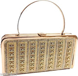 Golden PU leather clutch bag, multi flower design, stylish designer handbag with gold chain and handle, perfect accessory for parties