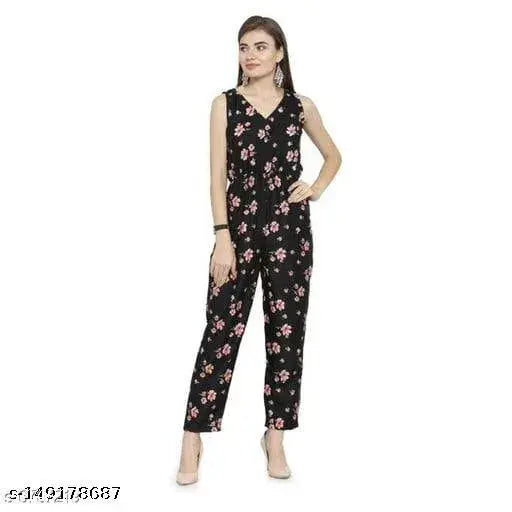 Crepe sleeveless printed net jumpsuit for women and girls, size S-XXXL, made in India