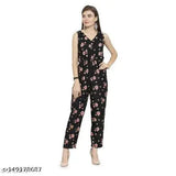 Crepe sleeveless printed net jumpsuit for women and girls, size S-XXXL, made in India