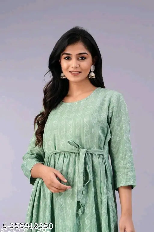 Cotton printed gown, three-quarter sleeves, vibrant Indian print in soft cotton fabric