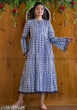 Viscose Anarkali kurti with pom-pom lace, long sleeves, printed design. Single sizes: M, L, XXL, XXXL, 4XL (India)