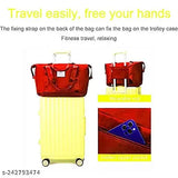 Red foldable travel duffel bag, lightweight waterproof carry luggage with large capacity, durable oxford nylon fabric. Ideal for yoga, women, girls, gym, sports. Folds for easy storage and space-saving during travels