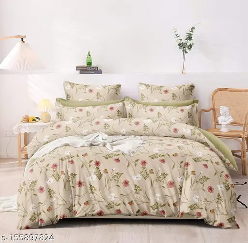 Global Secure Cotton King Size Bedsheet with Floral Pillow Covers - Colorful cotton flat sheets for a comfortable and vibrant summer sleep, made in India