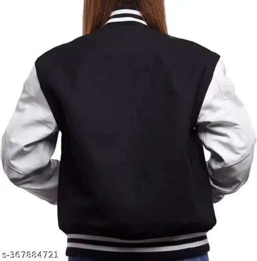 Fleece fleece-lined NY patch varsity jacket, stylish and attractive for women, printed pattern detail