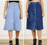 Solid denim combo skirt set, two pieces - light and dark denim, sizes 28, 30, 32, 36, 38, 40 (made in India)