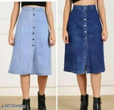 Solid denim combo skirt set, two pieces - light and dark denim, sizes 28, 30, 32, 36, 38, 40 (made in India)