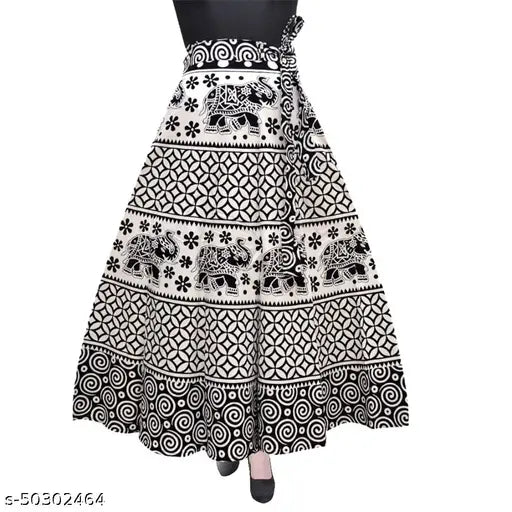 Majestic Women's cotton printed wrap skirt, free size, ideal for casual outfits, Indian-made