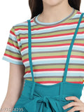 Pretty striped rayon jumpsuit for women, short sleeves, India-made