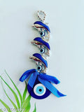 Silver triple fish Feng Shui/Vastu Evil Eye wall hanging for good luck, prosperity, health, wealth, office or home decor & car - 5cm diameter, 6cm width, 17cm height