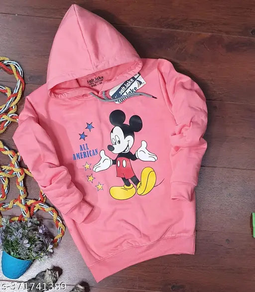 Indian cotton blend kids winter fleece hoodie, printed pattern, long sleeves, pullover top wear (4-5 years)