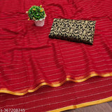 Red jacquard party wear saree with gold foil embellishments, trending chiffon fabric for festive occasions like Diwali and Karwa Chauth