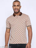 Austin Wood men's peach checks cotton blend t-shirt, short sleeves, printed pattern on display