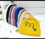 Assorted color Korean-style acrylic beanies with embroidered bear design. Soft, lightweight, non-shrinking, and foldable for autumn/winter wear