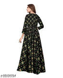 White printed rayon gown, three-quarter sleeves, Indian handcrafted design for women's functions, parties, and office wear