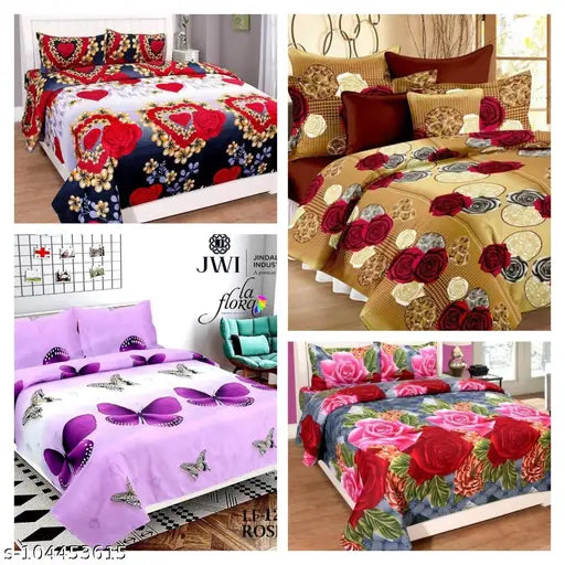 Polycotton Disha Creations GALACE king size bed sheets & pillow covers, 3D printed, ideal for AC rooms in anniversary celebrations