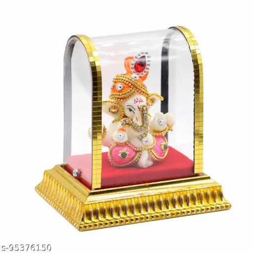 Acrylic glass box Ganesh idol, multi-colored figurine showpiece for car dashboard or home decor, 5.5cm x 9cm x 7.5cm in size. Handcrafted Lord Ganesha with left trunk, perfect gift for Diwali or religious decoration