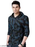 Green cotton looper men's printed hooded t-shirt with long sleeves, perfect for athletic activities and workout