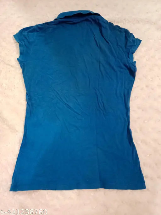 Blue cotton short sleeve solid t-shirt for women, made in India