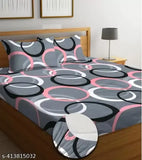 Grey geometric circle pattern, premium cotton elastic fitted bedsheets for double bed, 180 TC supersoft quality, 78x72 inches size + 10-inch drop, 2 king-size pillow covers included