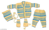 Handmade striped wool sweater, pyjama & cap for newborn to 6 months unisex babies, Indian craftsmanship