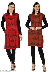 Woolen embroidered kurtis, pack of 2 for girls (M - bust 34", length 40"; L - bust 36", length 41"), handcrafted by Shivaye Traders from India