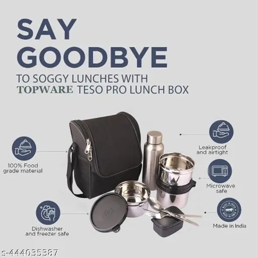 Stainless steel Topware office lunchbox with multiple containers and insulated bag, corporate-friendly microwave safe lunch box set