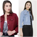 Denim jacket combo for women and girls, solid colored three-quarter sleeves, fashionable and unique, made in India