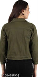 Olive colorblocked denim full-sleeve jacket for women, handmade in India