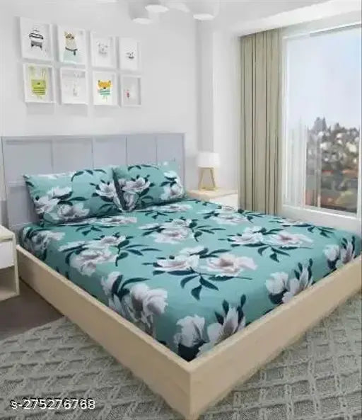 Glace cotton, superfine checked double king bedsheet with elastic fit & 2 pillow covers. Ideal for summer, 72x78 inches