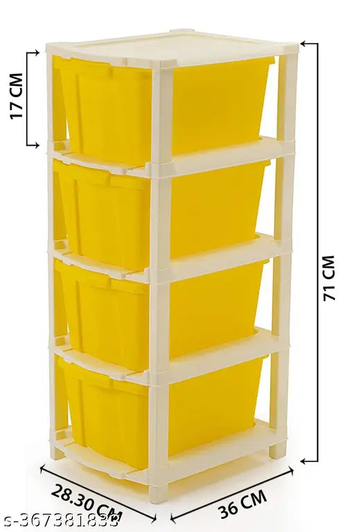 Yellow plastic drawer storage organizer system for clothes, books, shoes, toys, socks etc (4xL cabinet)