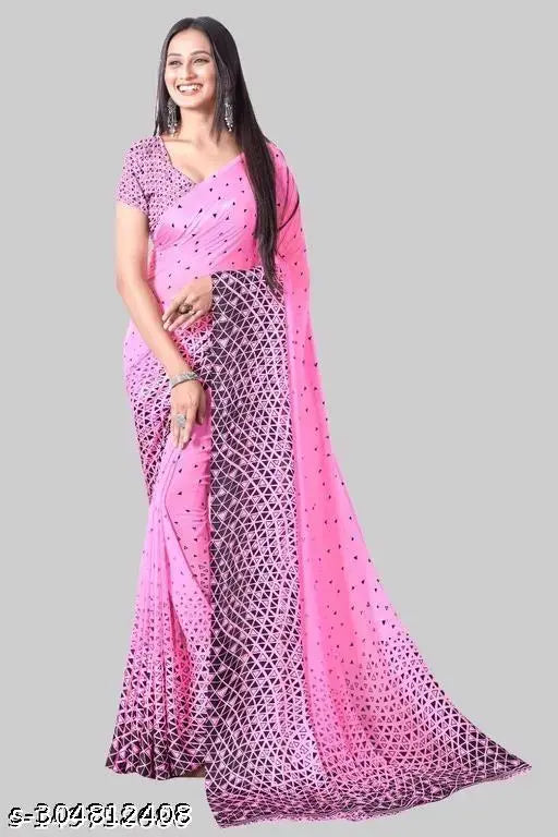 Trendy ensemble sarees in printed Georgette, single free size, India origin