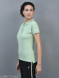 Green cotton blend Dollar Women's Solid Polo Neck T-shirt, short sleeves, size M (34in bust, 11in length)