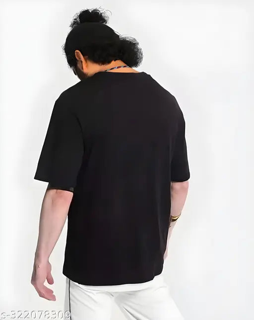 Black oversized cotton t-shirt for men, solid design, XL (48 in chest size, 28.5 in length size)
