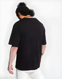 Black oversized cotton t-shirt for men, solid design, XL (48 in chest size, 28.5 in length size)