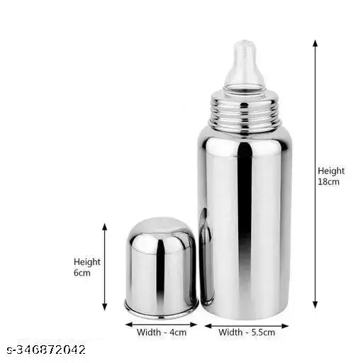 Stainless steel kids feeding bottle, zero plastic, leak-proof design, pack of two, silver color
