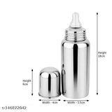 Stainless steel kids feeding bottle, zero plastic, leak-proof design, pack of two, silver color