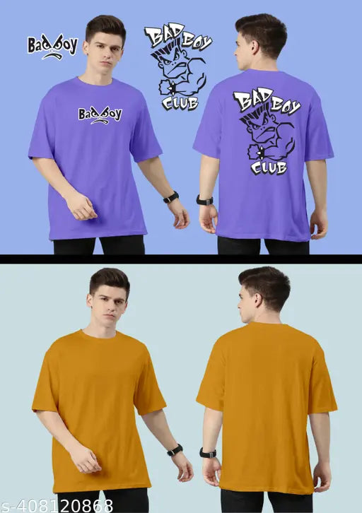 Mens oversized combo cotton t-shirts pack, half sleeve round neck printed, baggy fit for men in multiple sizes (M40x28, L42x29, XL44x30) - casual, comfortable BAD BOY style from India