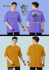 Mens oversized combo cotton t-shirts pack, half sleeve round neck print, baggy fit for men in M, L, XL colors - Indian brand casual wear
