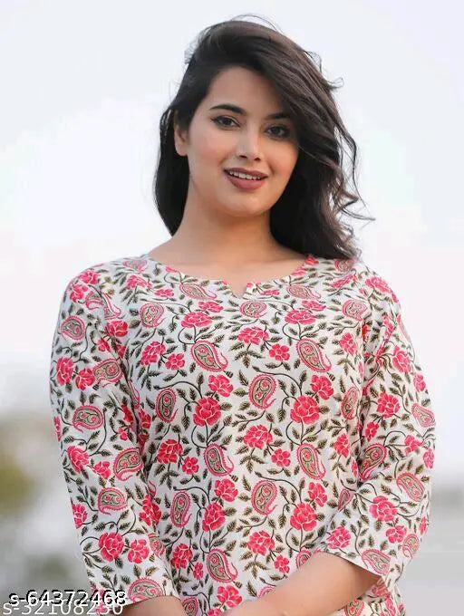 Rayon bell night suit, printed with fiery figures and built-in bra, Indian-origin women's sleepwear