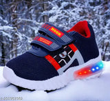 Kids navyblue light shoes: Breathable canvas and rubber textured unisex casual knitted sneakers with LED lights for 0-5 years old boys and girls, ideal for night outings, adjustable hook and loop closure, secure fit, perfect for exploration and fun. Made in India
