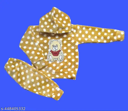 White polycotton kids hoodie with printed winter design, suitable for 1-2 year babies (India)