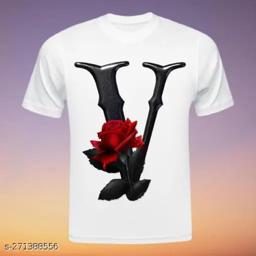 White polydot fancy alphabet printed half-sleeve t-shirt for round neck, Busimax V, polycotton, XS-XXL