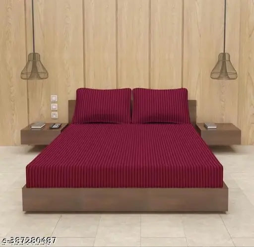 Satin stripe cotton double bed sheets, superfine quality, 2 pillow covers, ideal for summer, made in India