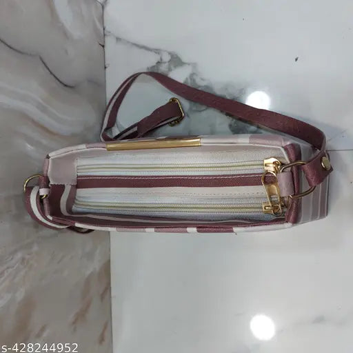 Gorgeous PU striped croco sling bag, free size, 2 compartments, crossbody style - women's fashion accessory from India