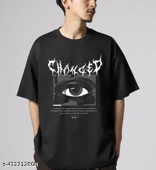 Oversized cotton graphic print T-shirt for men and unisex. Short sleeves, varied sizes from XS to XXL. Fun, fashionable, and trendy oversized style, originating from India
