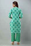 Printed cotton kurta-plazzo set with gota patti work, featuring three-quarter sleeves and palazzos, ideal for daily or festive Indian wear
