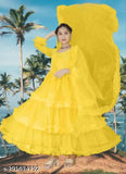 Net three-quarter sleeve toddler dress by A.K. Enterprise for kids party wear, size 5-16 years, made in India