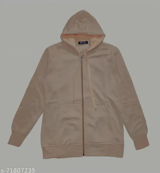 Wool long-sleeve zipper hoodie jacket, solid color winter wear for ladies, warm outdoor fashion