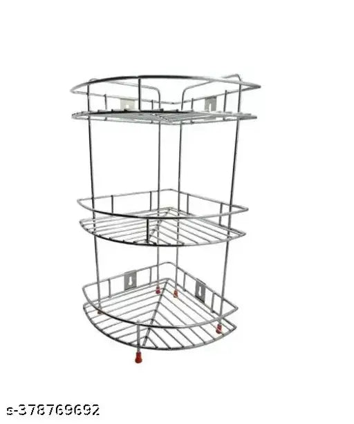Stainless steel kitchen corner rack (silver), efficient multipurpose storage solution for small spaces